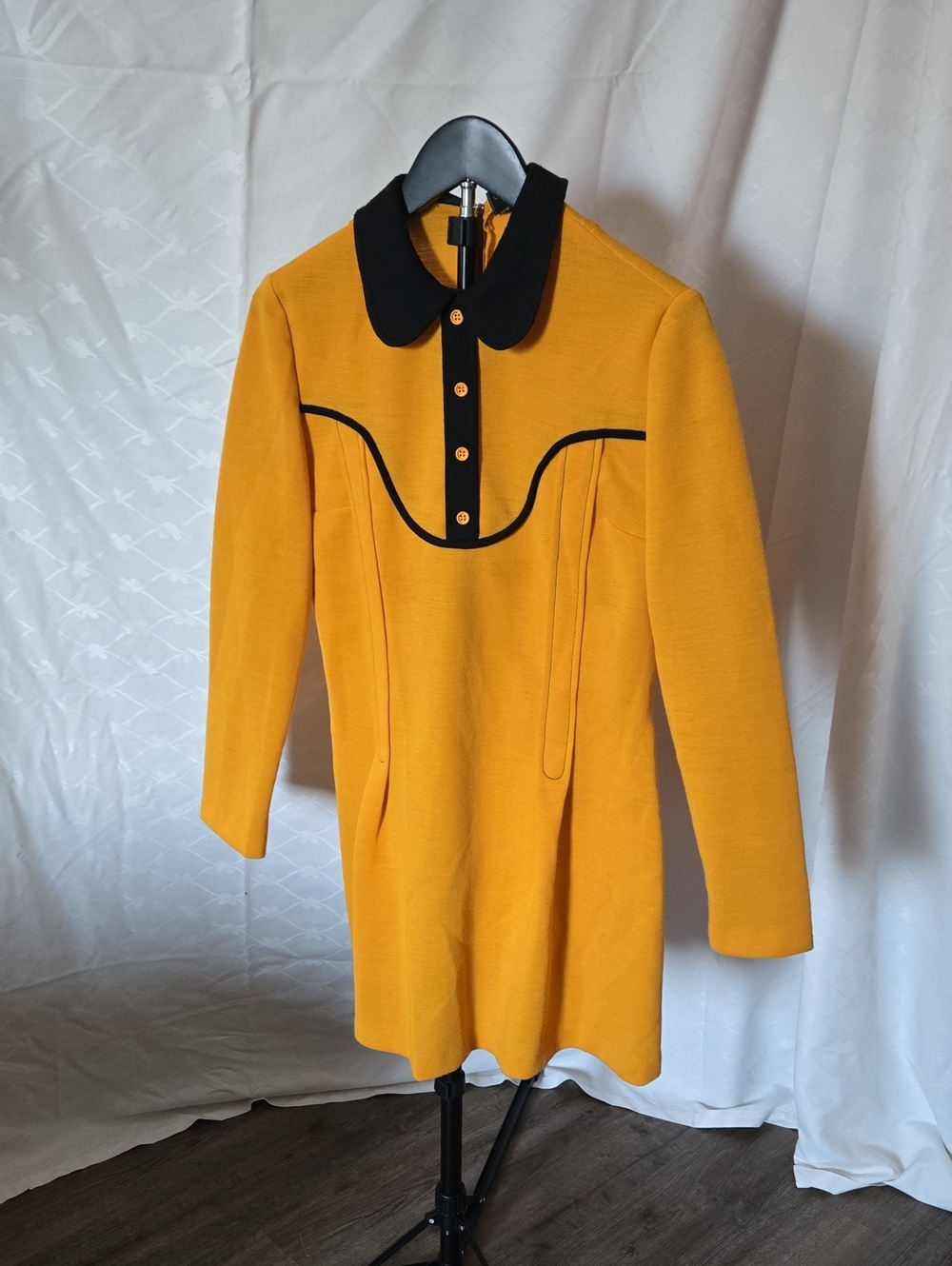 Vintage 1970s Mustard Yellow Mod Knit Mini Dress